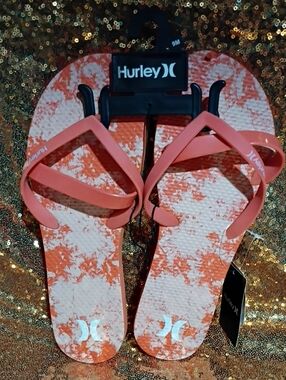 Hurley Coral and White Tie-Dye Strap Flip Flops
